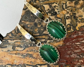 Handmade, Natural Malachite Dangle Earrings for Women - Sterling Silver - Great Gift For Her