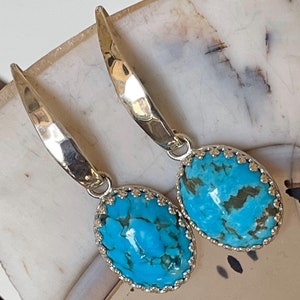 Kingman Turquoise Sterling Silver Dangle Earrings: Handmade Boho Jewelry