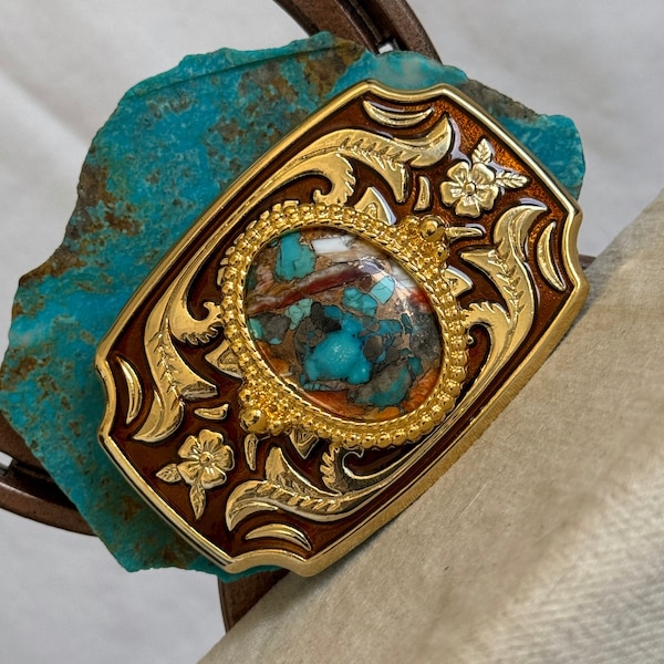 Western Style, Spiny Oyster & Turquoise, Belt Buckle for Men and Women - Great Gift Idea