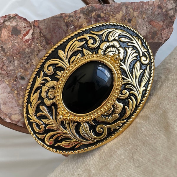 Natural Black Onyx Belt Buckle - Western Style Belt Buckle - Cowboy Belt Buckle - Boho Belt Buckle