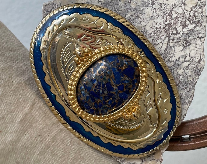 Lapis Lazuli & Bronze Belt Buckle - Western Style Belt Buckle - Cowboy Belt Buckle - Boho Belt Buckle