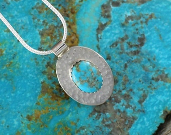 Handmade, Sterling Silver, Blue Turquoise Pendant for Women