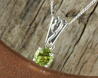 Green Peridot Pendant/Necklace - Sterling Silver Pendant/Necklace - Sterling Silver Setting with a 6mm Natural Peridot Stone
