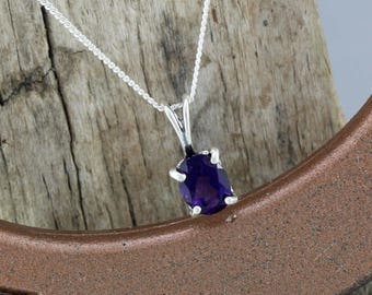 Sterling Silver Pendant/Necklace -Purple Amethyst Pendant/Necklace - Sterling Silver Setting with a 8mm x 6mm Natural Purple Amethyst Stone