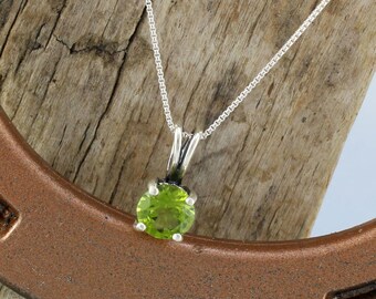Sterling Silver Pendant/Necklace - Green Peridot Pendant/Necklace - Sterling Silver Setting with a 8mm Natural Green Peridot Stone