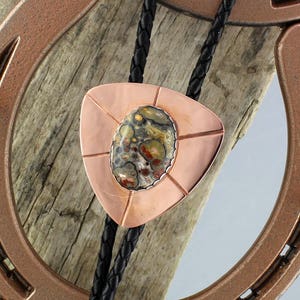 Handcrafted Leopard Skin Jasper Bolo Tie | Copper & Sterling Silver Western Accessory for Men and Women