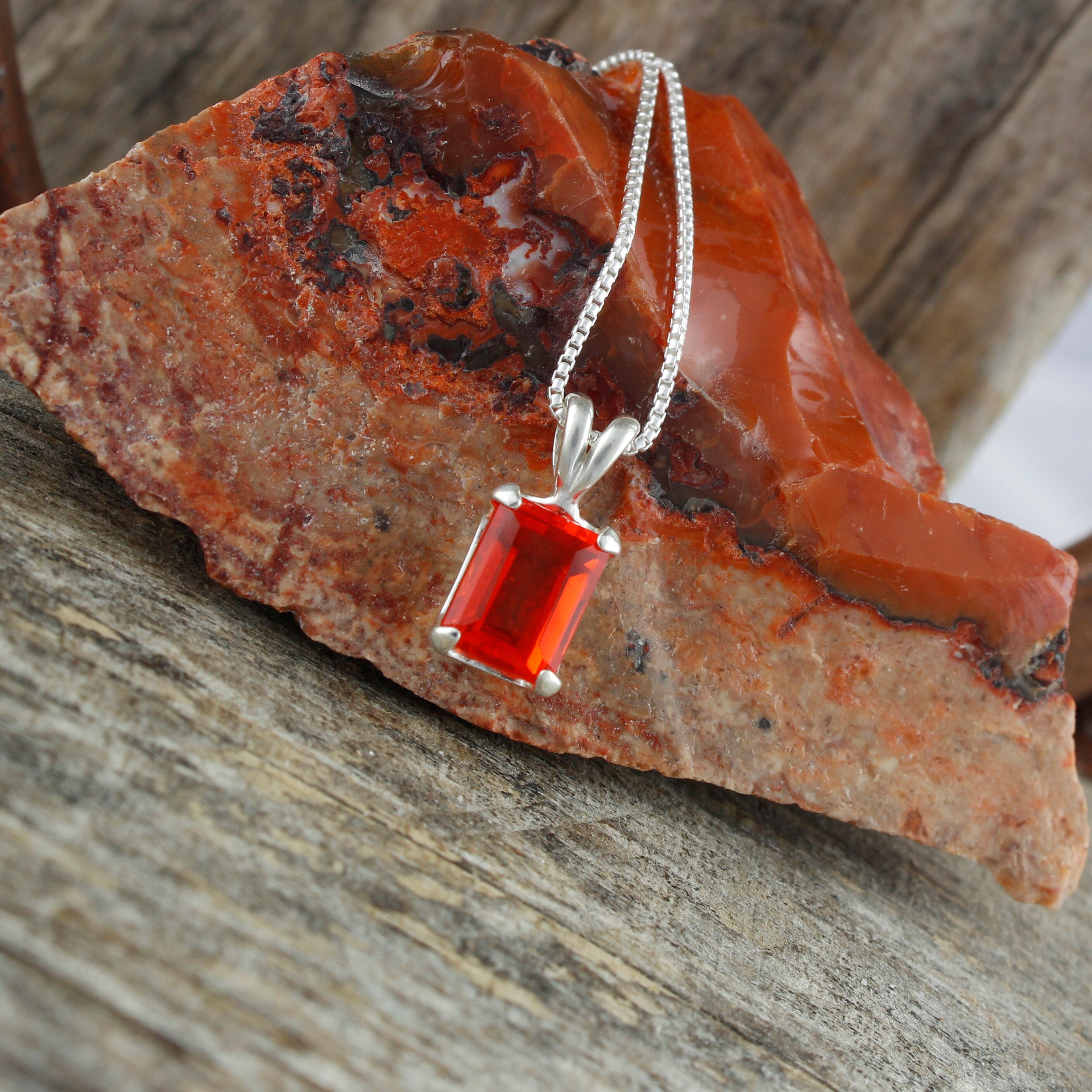 Natural Mexican Fire Opal Pendant -Silver Pendant Necklace-Mexican Fire