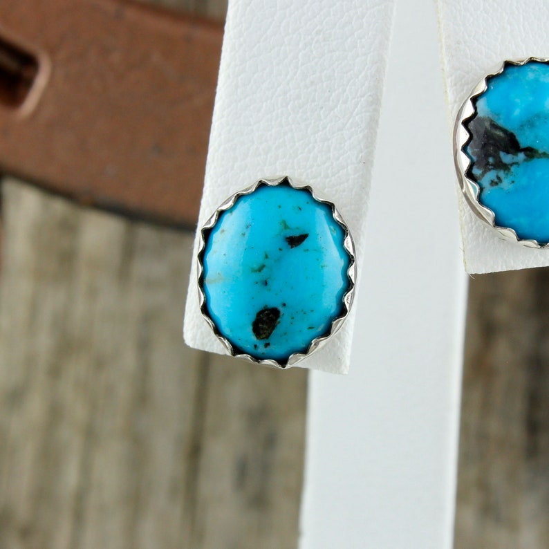 Boho Earrings Silver Post Earrings Turquoise Studs Kingman Turquoise Earrings