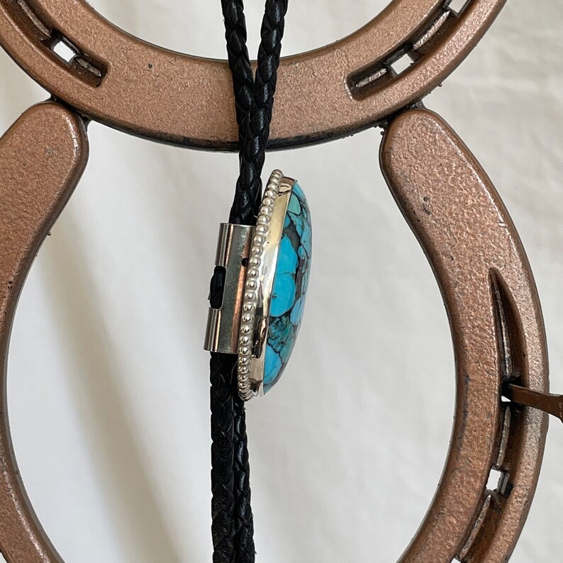 Handmade Sterling Silver, Compressed Blue Kingman Turquoise Bolo Tie For Men and Women image 6