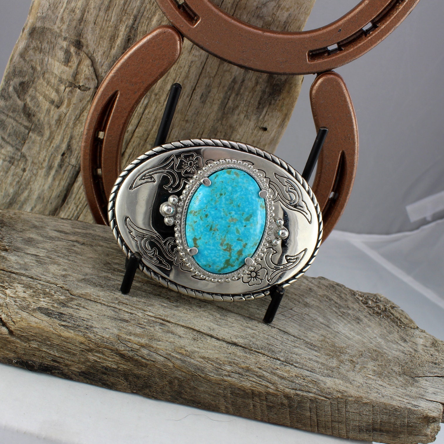 Western Belt Buckle Turquoise Belt Buckle Cowboy Belt Buckle
