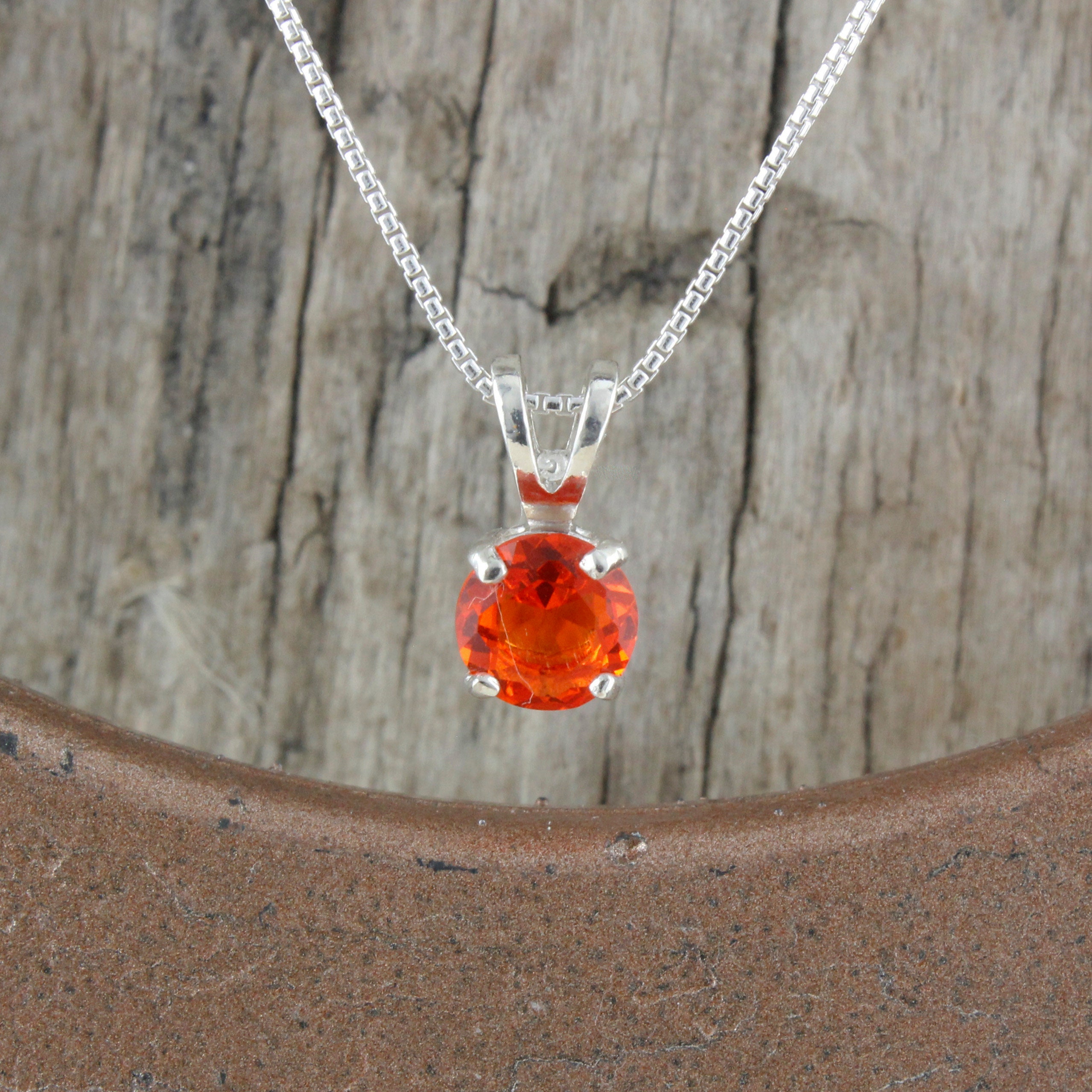 Natural Mexican Fire Opal Pendant-Sterling Silver Pendant Necklace