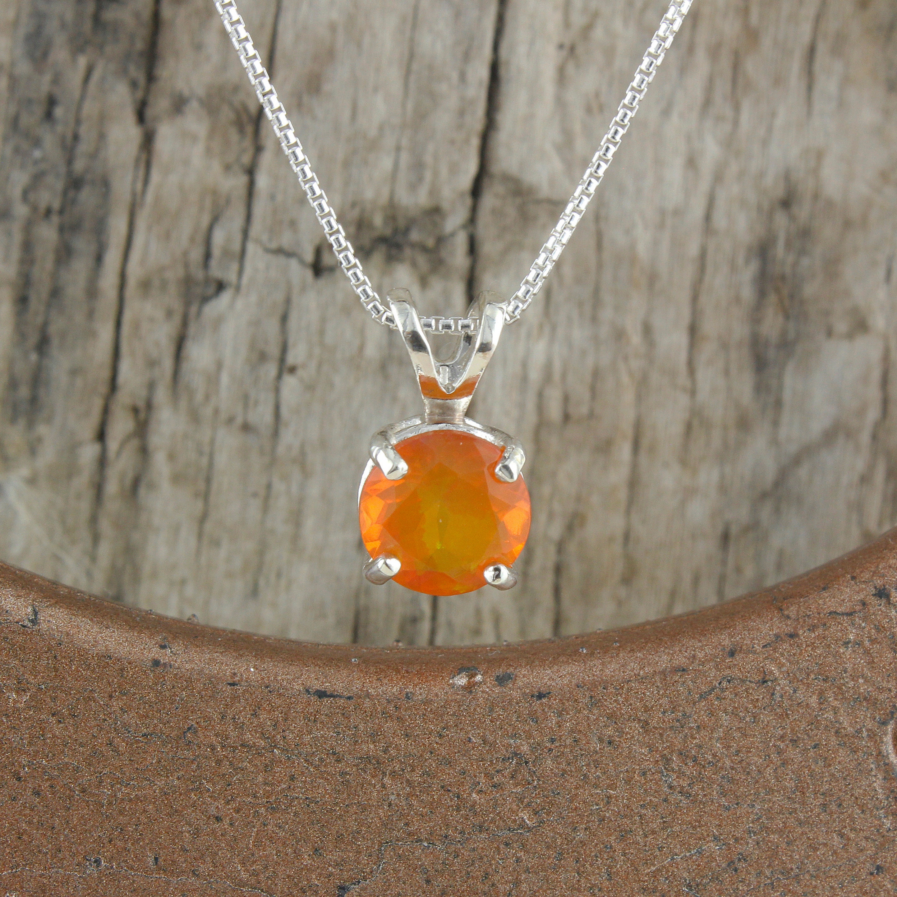 Natural Mexican Fire Opal Pendant-Sterling Silver Pendant Necklace