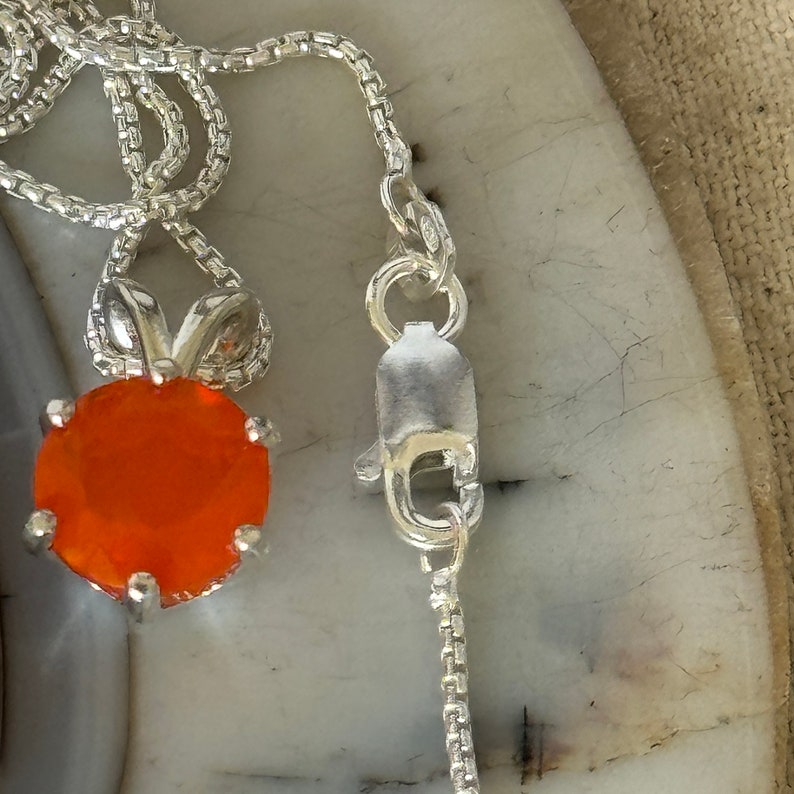 Handmade, Mexican Fire Opal Pendant Necklace for Women Sterling Silver Great Gift for Her image 5