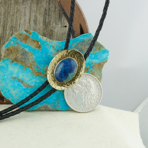Natural Shattuckite Bolo Tie - Western Bolo Tie - Cowboy Bolo Tie Necklace shops - Brass Bolo Tie
