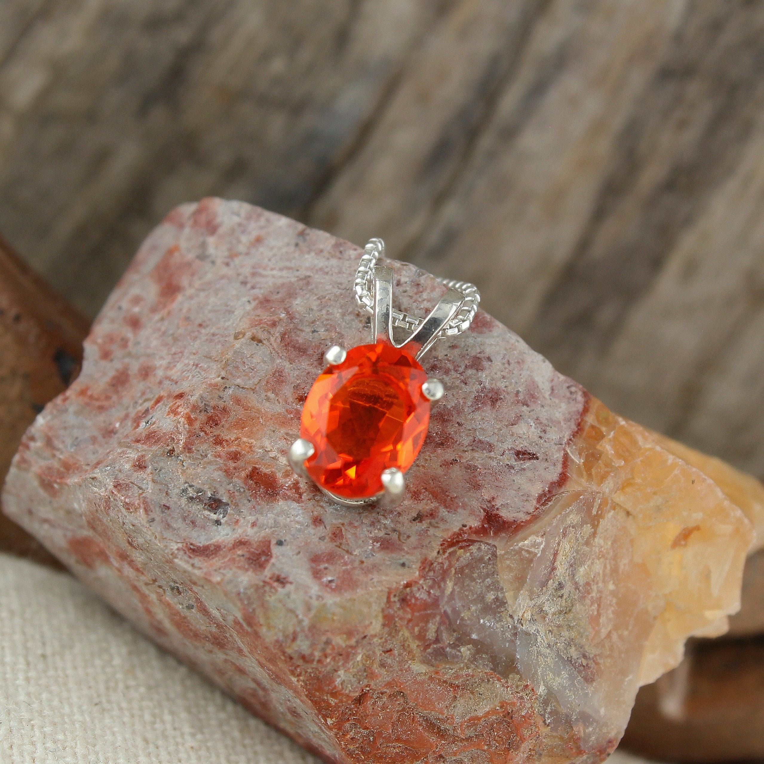 Natural Mexican Fire Opal Pendant-Sterling Silver Pendant Necklace