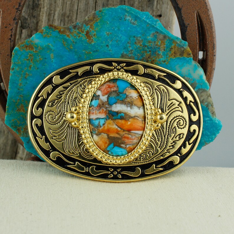 Spiny Oyster /& Turquoise Belt Buckle Cowboy Belt Buckle Boho Belt Buckle Western Belt Buckle