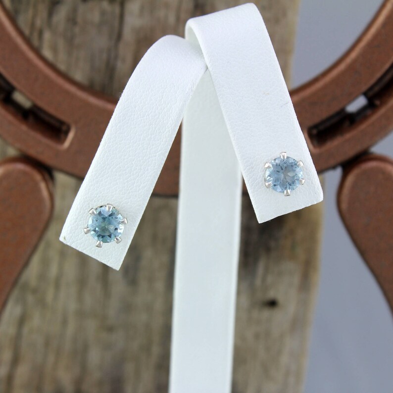 Silver Post Earrings Blue Aquamarine Studs Natural Aquamarine Earrings Stud Earrings