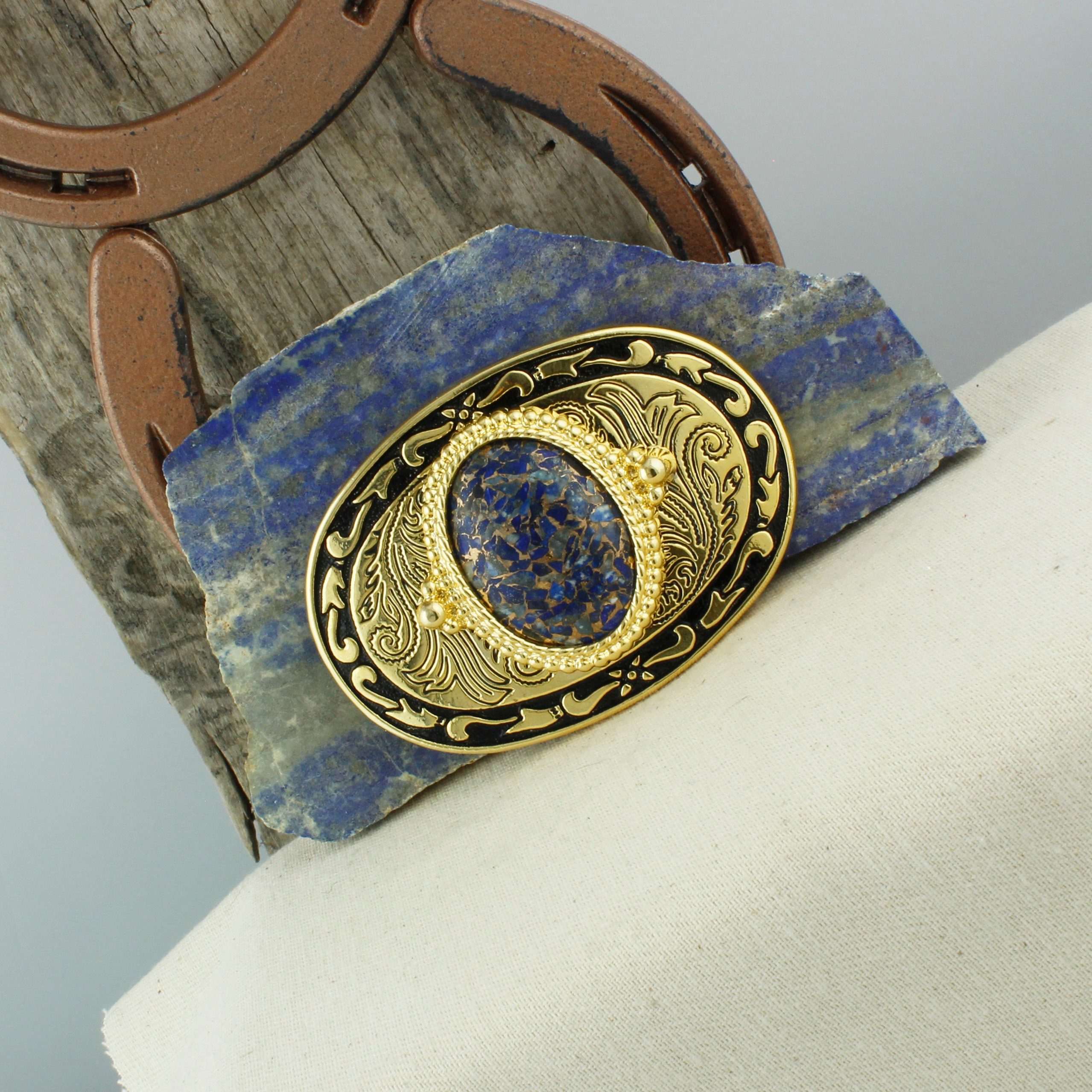 Lapis Lazuli & Bronze Belt Buckle - Western Belt Buckle - Cowboy Belt Buckle  - Boho Belt Buckle