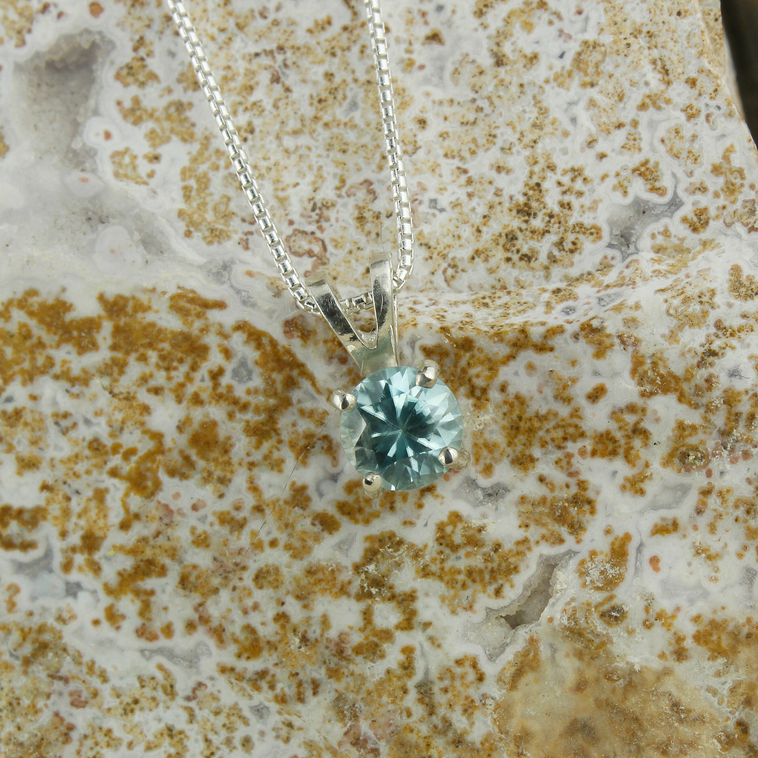 Natural Blue Zircon Pendant Sterling Silver Pendant Necklace Etsy