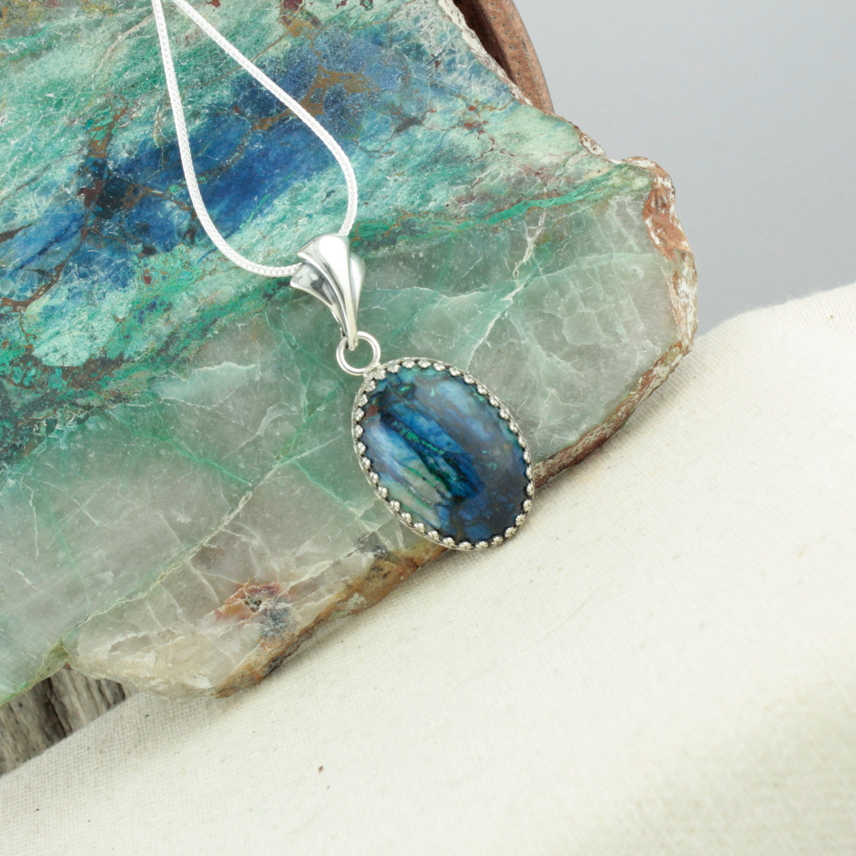 Natural Shattuckite Pendant - Sterling Silver Pendant Necklace - Blue ...