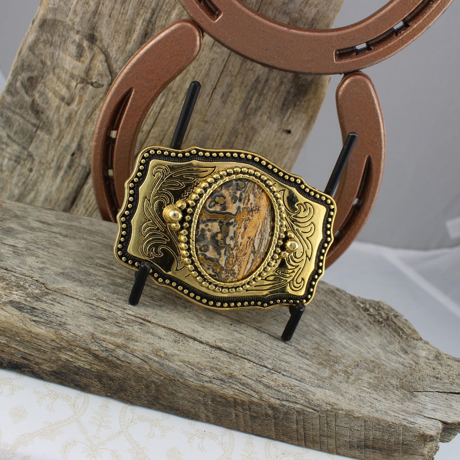 Western Belt Buckle -Natural Stone Belt Buckle -Cowboy Belt Buckle