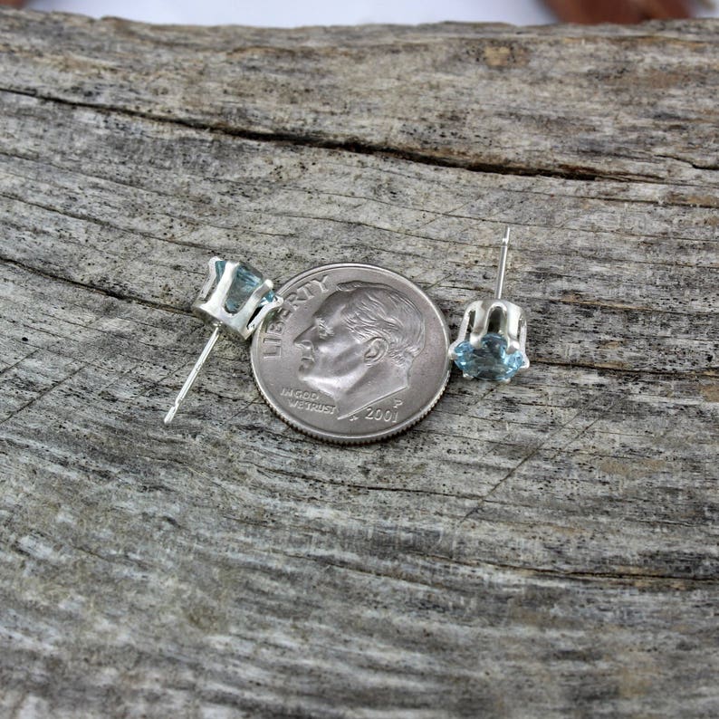 Silver Post Earrings Blue Aquamarine Studs Natural Aquamarine Earrings Stud Earrings