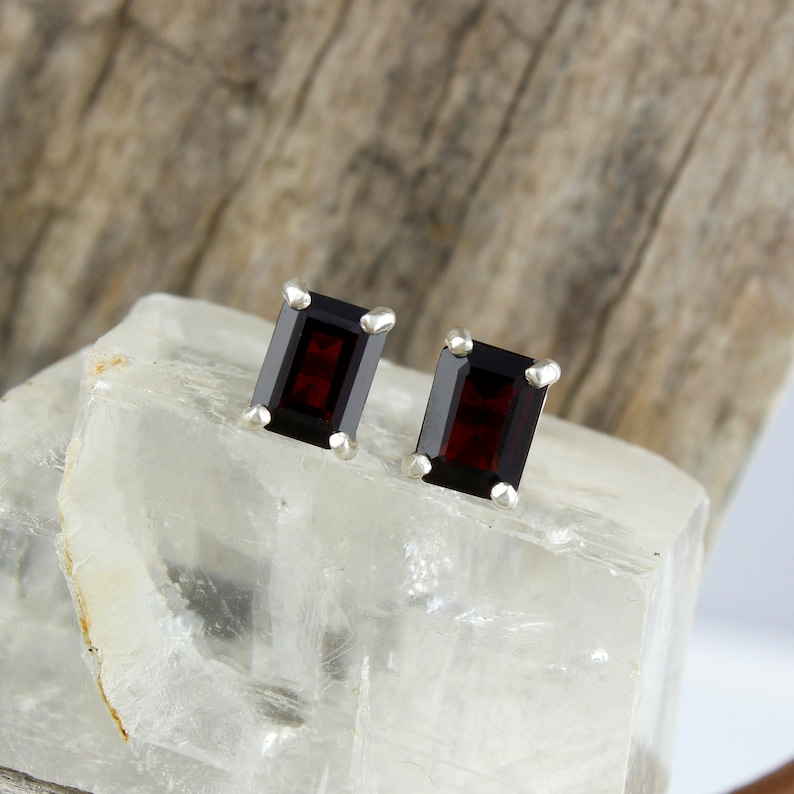 Sterling Silver Post Earrings Natural Red Garnet Earrings Deep Red Garnet Stud Earrings