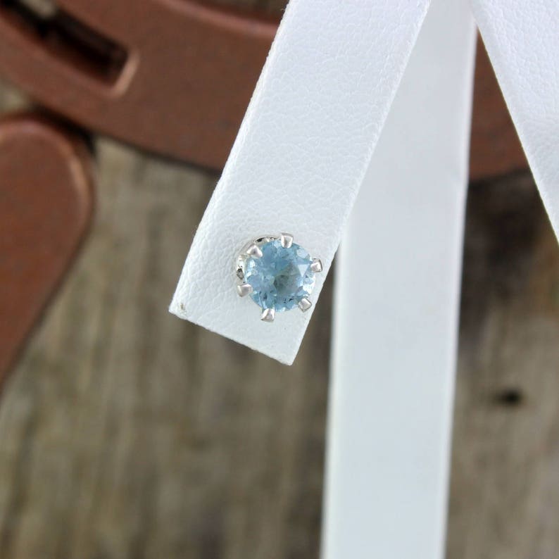Silver Post Earrings Blue Aquamarine Studs Natural Aquamarine Earrings Stud Earrings