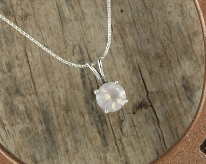 Sterling Silver Pendant/Necklace - Rose Quartz Pendant/Necklace - Sterling Silver Setting with a 10mm Natural Pink Rose Quartz Gemstone