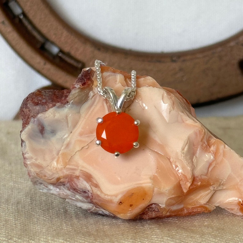 Handmade, Mexican Fire Opal Pendant Necklace for Women Sterling Silver Great Gift for Her image 2