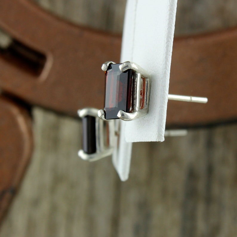 Sterling Silver Post Earrings Natural Red Garnet Earrings Deep Red Garnet Stud Earrings