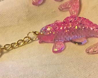 Resin koi fish keychain pink glitter