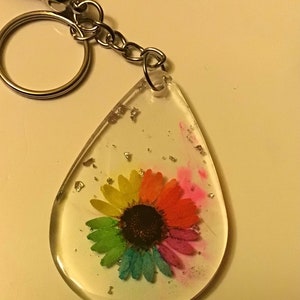 Resin keychain rainbow real dried flowers