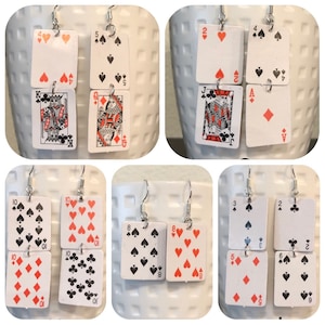Brincos mini cartas de pôquer, ganchos prateados, leves, brincos Las Vegas