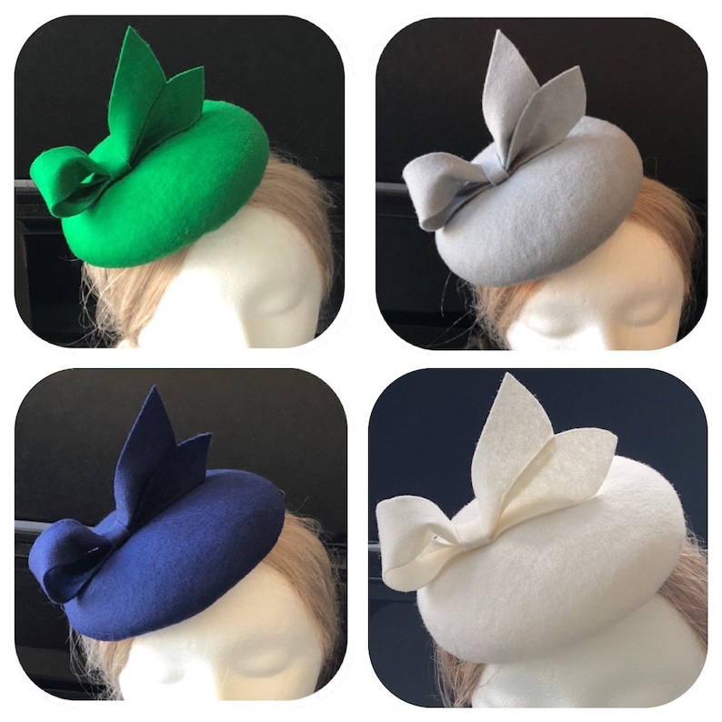 pillbox hat round wool fascinator Charcoal Gray Bow hat 100/% Merino Wool Fascinator Hat