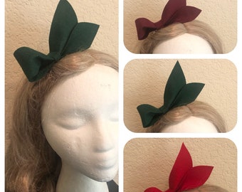 Holiday Christmas New Year Red Green Color Elegant Chic Wool Felt Large Bow headband, hair clip, night out, party, wedding, for lady or girl