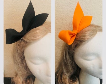 Halloween Orange black Color Elegant Chic Wool Felt Large Bow headband, hair clip, night out, party, wedding, for lady or girl