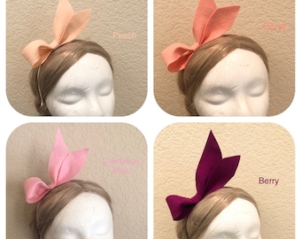 Custom Color Elegant Chic Wool Felt Large Bow headband, hair clip, night out, party, wedding, for lady or girl