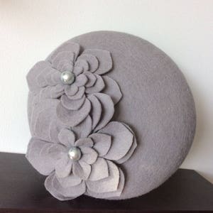 100% Merino Wool Fascinator Hat - Grey carmelia hat, pillbox hat, round wool fascinator