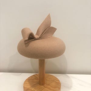 100% Merino Wool Fascinator Hat - Rosy Brown Bow Hat, Pillbox Hat, Round Wool Fascinator