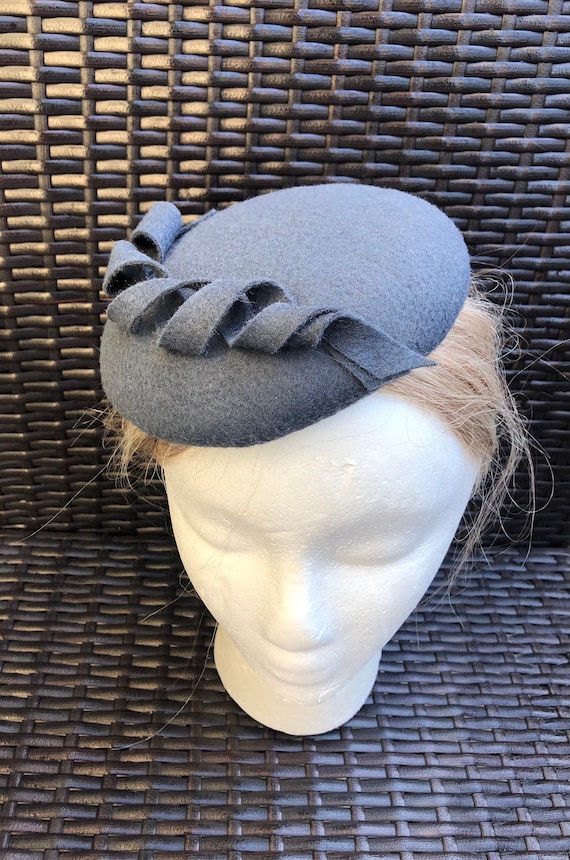 Wool Fascinator Hat Dark Gray Blue Hat 