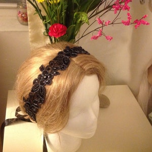 20% OFF Dahlia: Sash/Headband (From Europe)--Sparkling Silver lined Black Embroidered Rhinestones Beads Sequins Organza Cotton Lace