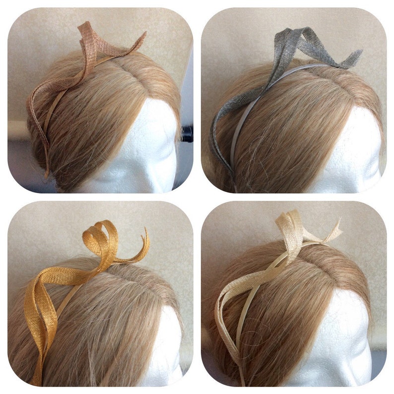 May include: Four headbands with different colored fabric bows. The headbands are made of a thin, flexible material and are designed to be worn around the head. The bows are made of a soft, textured fabric and are attached to the headband with a small loop.