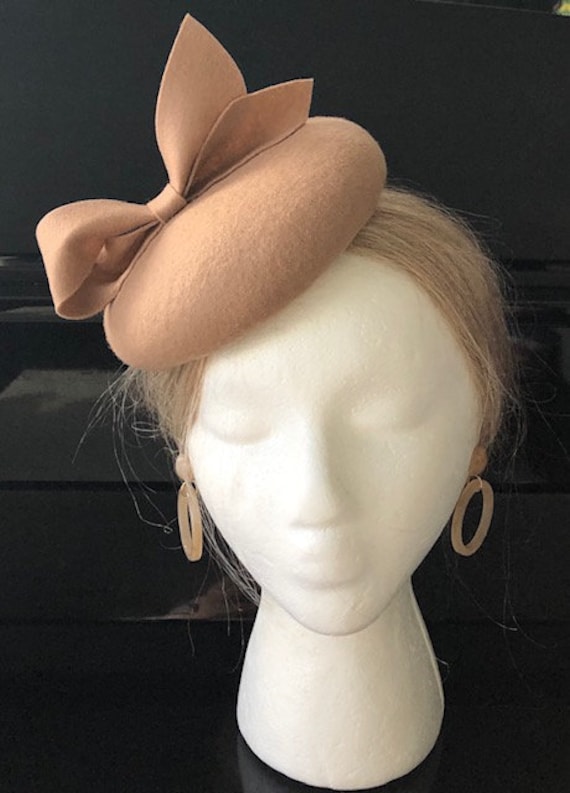 Merino Wool Fascinator Tan / Light Brown Bow Hat - Etsy