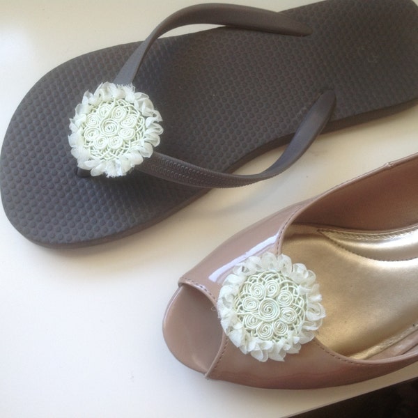 20% OFF Sale - Cute Light Celery Green Sunflower Medallion Shoe Clips - Also available as headband and hair clips.