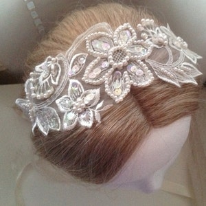 Bruids IVOOR of WITTE kanten hoofdband tiara/sjerp: parel pailletten voor bruiden, bruidsmeisjes, bloemenmeisje