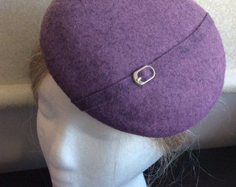 Wool Fascinator Hat - Textured belted hat, pillbox hat, round wool fascinator available in many colors