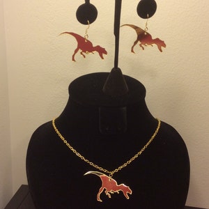 Dinosaur Necklace and earrings - acrylic dinosaur jewelry, stylish, Jurassic Park, Jurassic World, dino gifts
