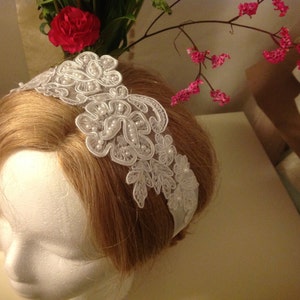 40% OFF Sale - Annalise: SASH / HEADBAND - Embroidered Venetian Lace with White Satin Ties for Bridal//Party/Casual