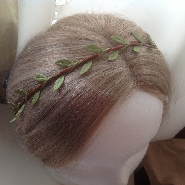Forest Nymph: Rustic Woodland Olive Sage Green satin Leaves Head Wreath Crown Tiara - Party - Flower Girls - bridesmaids